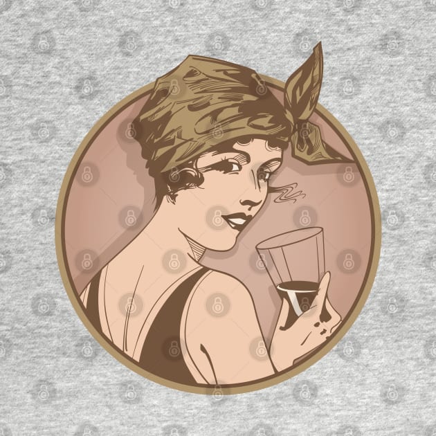 Lady Drinking Wine. Art deco style illustration design. by RobiMerch